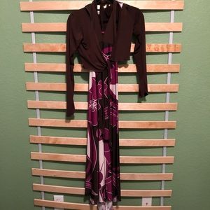 Patterned Halter Maxi Dress with Hooded Shrug 🔵